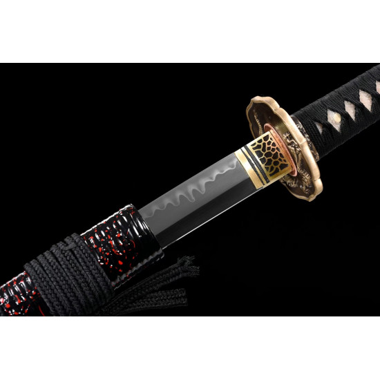 LONGQUAN HAND FORGED JAPANESE KATANA SWORD / T10 STEEL BURNING BLADE /  works of art / 八面灵龙/ BT 08